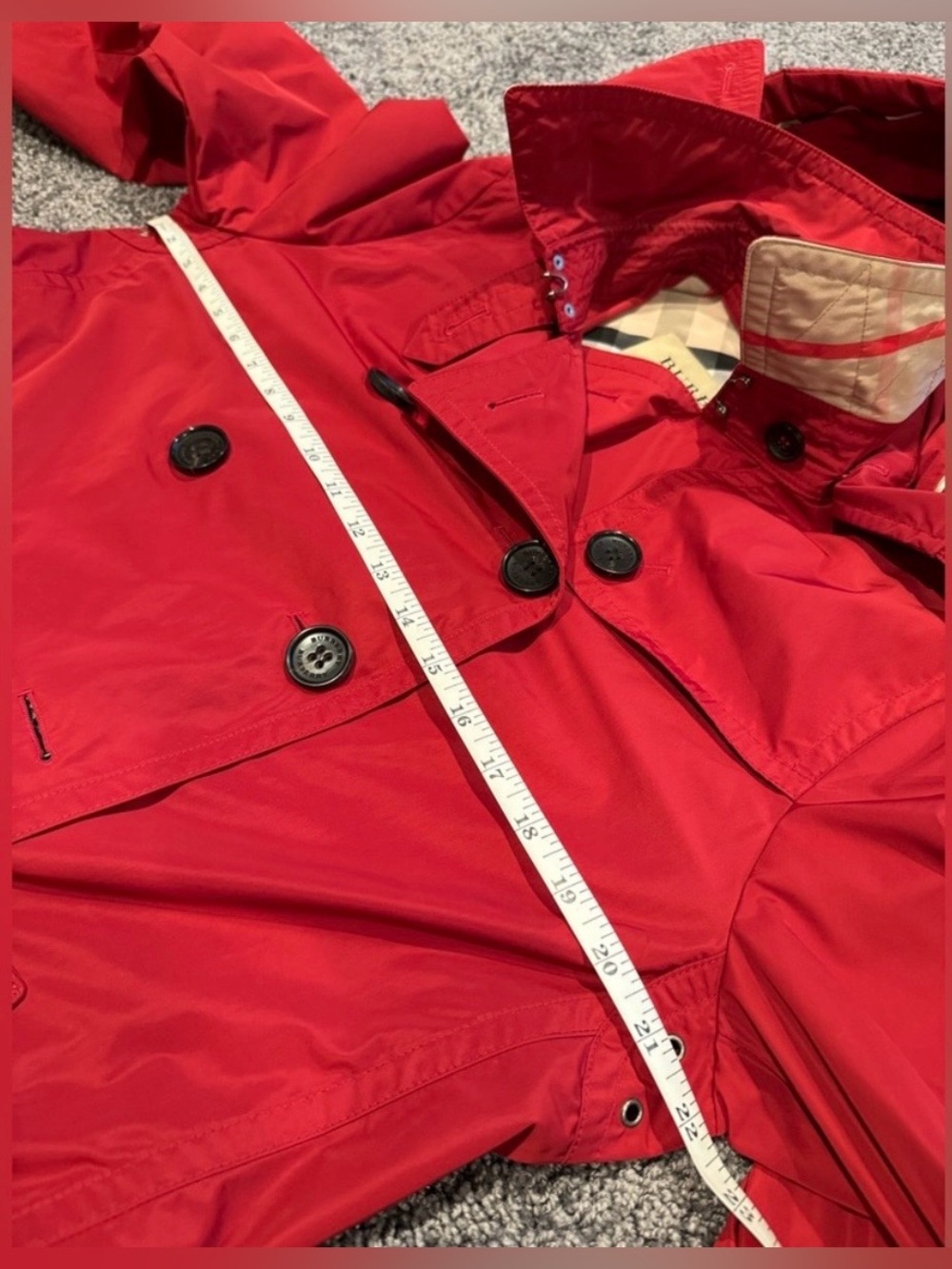 Burberry Balmoral Red Short Trench Coat Hooded Belted Jacket US 14 EUC - Picture 15 of 16